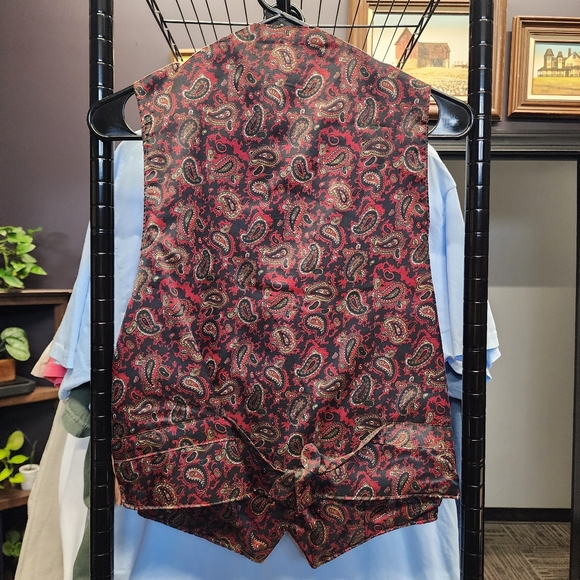 VINTAGE BRITISH MIST Brown Leather Front Dress Vest w/ Paisley Back L - Picture 7 of 7